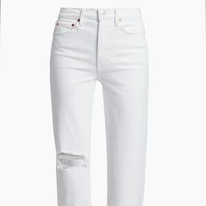 Re/done 70s Stove Pipe Distressed High-Rise Ankle Crop Jeans in White